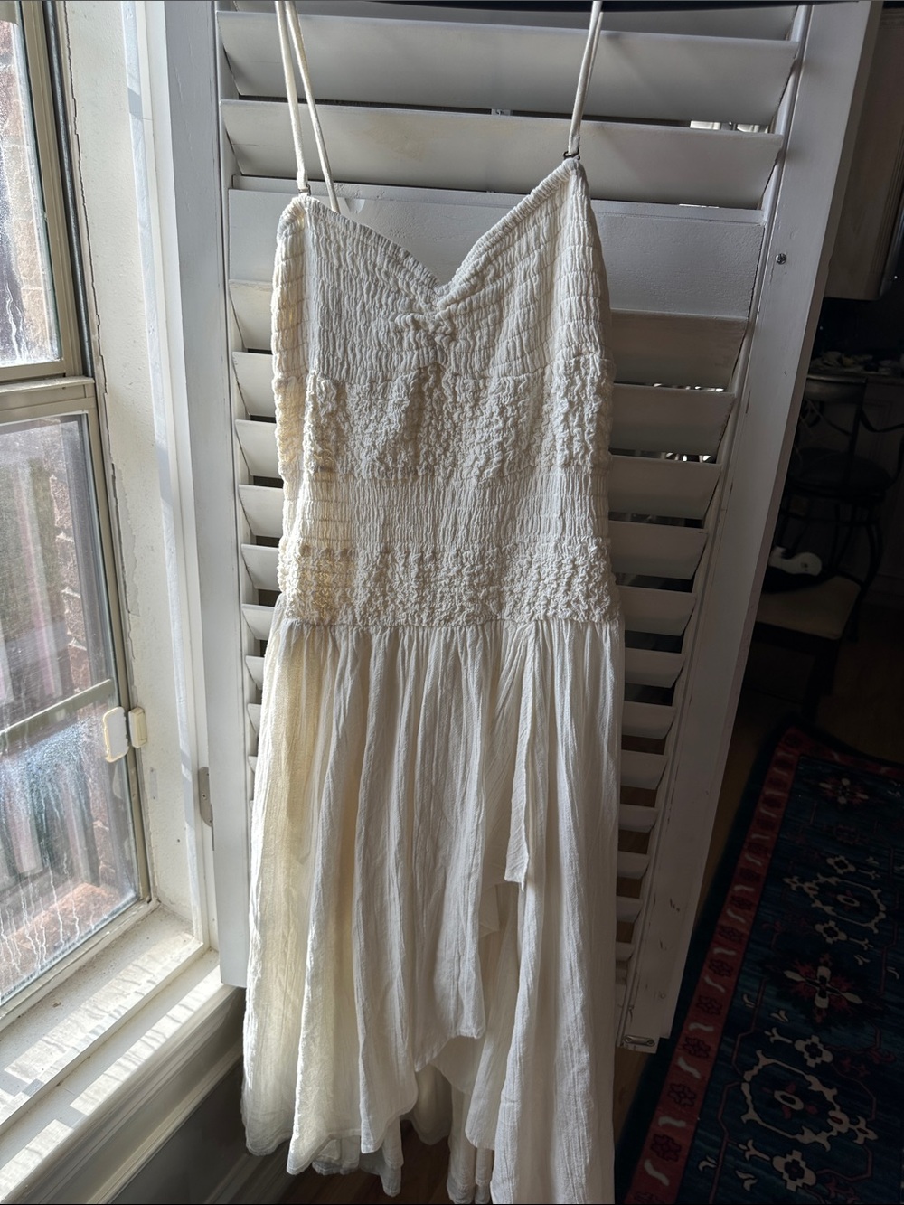 Free People Cream Smocked Spaghetti-Strap Maxi Dress